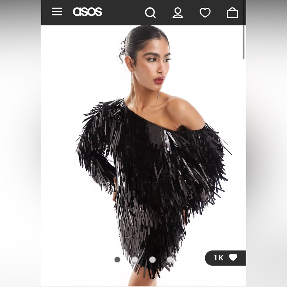 ASOS DESIGN slouchy off shoulder rectangle sequin mini dress in black